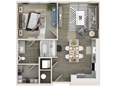 Floor plan for 1 bed, 1 bath, 660 sqft